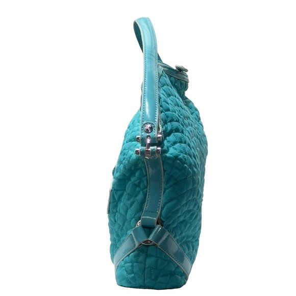 VERA BRADLEY Women's Handbag Blue Quilted Fabric Patent Leather Trim Zip Pocket - Picture 6 of 16